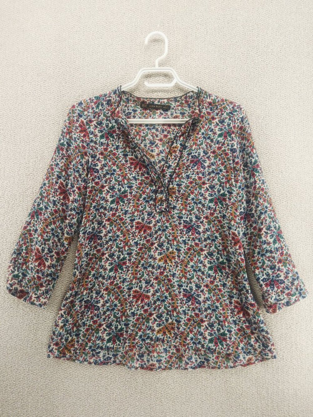 Zara Basic Floral Paisley Split Neck Boho Tunic Blouse